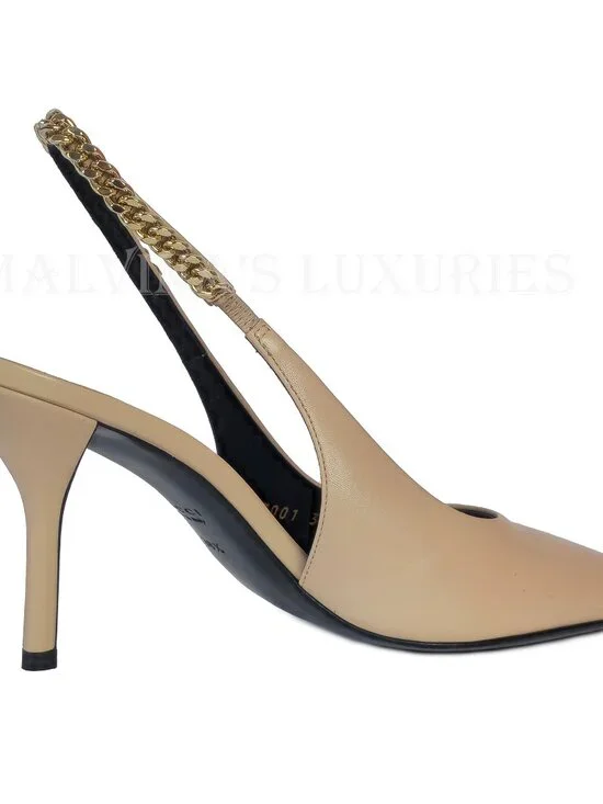 GUCCI SHOES SIGNORIA LEATHER w LOGO CHAIN SLINGBACK PUMPS sz 38.5 8.5 - Picture 7 of 16